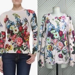 Ted Baker Edryss Floral Oil Painting Print Sweater Nude Pink Sz 4 Organic Cotton